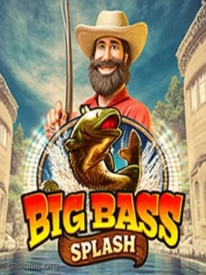 Slot con pescatore su sfondo blu, canna da pesca e simboli marini